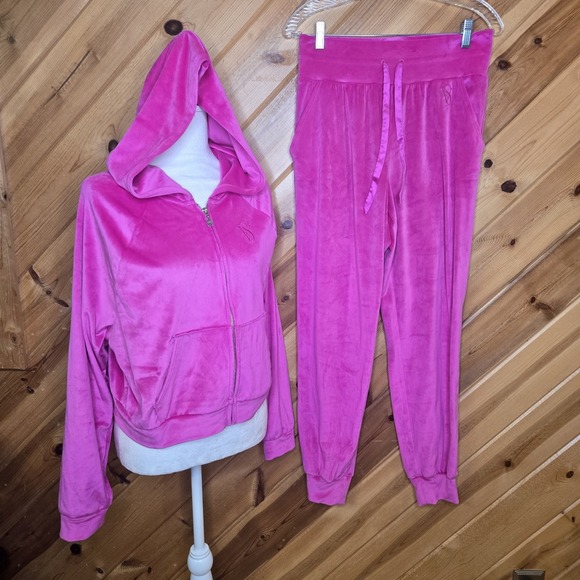 Victoria's Secret Tracksuit Velvet Jacket & Jogger Velour Hot Pink S/M - Picture 1 of 8